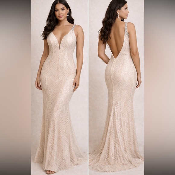 Aidan Mattox Dresses & Skirts - Illusion embroidered beaded sleeveless lower back long gown